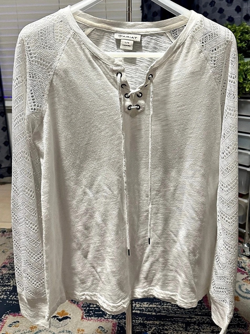 Ariat Lace-Up Long Sleeve Tunic in White Size Large